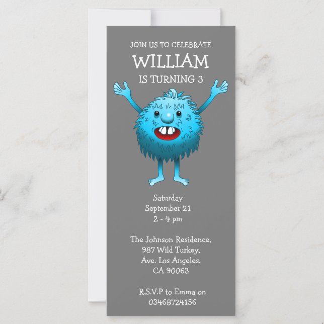 Invitación de cumpleaños de monstruo lindo y espon (Anverso)