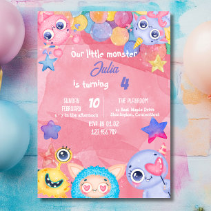 Invitación de cumpleaños de monstruo pequeño lindo