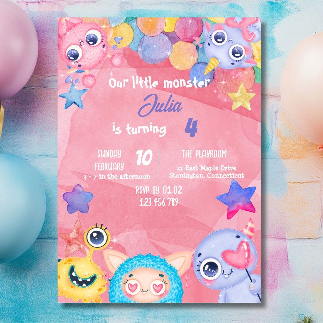 Invitación de cumpleaños de monstruo pequeño lindo (Subido por el creador)