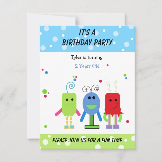 Invitación de cumpleaños de monstruos tontos (Anverso)