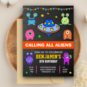 Invitación de cumpleaños de monstruos y alienígena