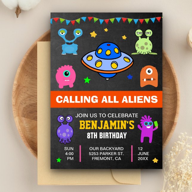 Invitación de cumpleaños de monstruos y alienígena (Subido por el creador)
