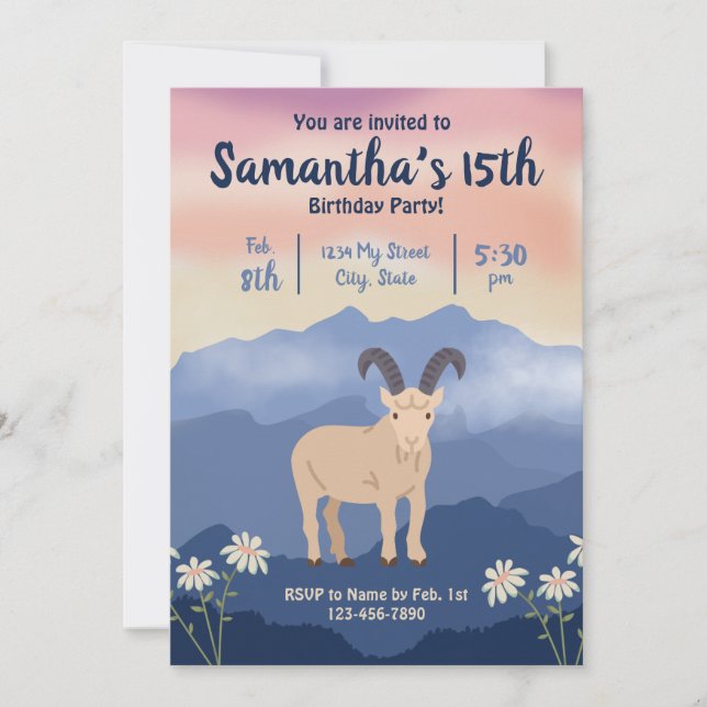Invitación de cumpleaños de montaña (Anverso)