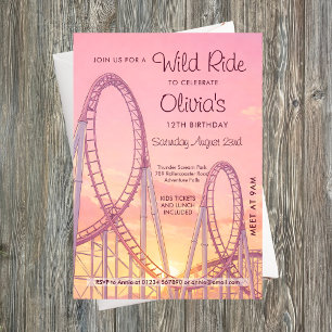 Invitación de cumpleaños de montaña rusa rosa para