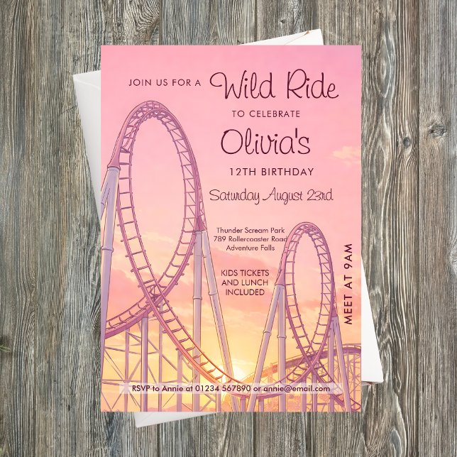 Invitación de cumpleaños de montaña rusa rosa para (Pink Rollercoaster Girls Birthday Party Invitation)