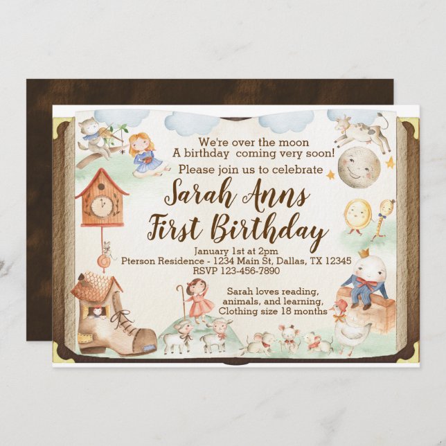 Invitación de cumpleaños de Mother Goose (Anverso / Reverso)
