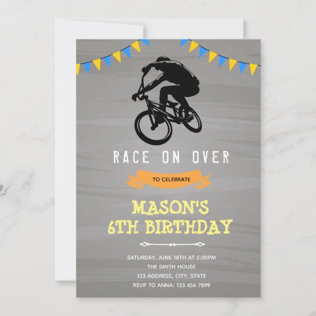 invitación de cumpleaños de moto de cross (Anverso)