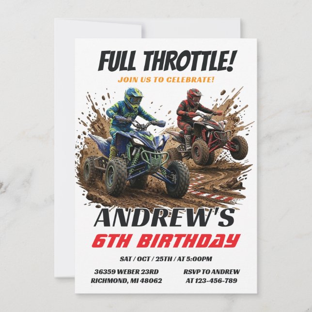 Invitación de cumpleaños de moto de cross ATV pers (Anverso)