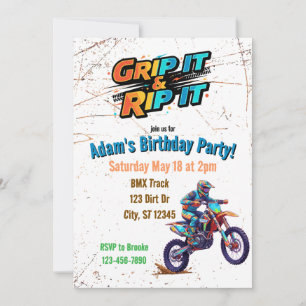 Invitación de cumpleaños de moto de cross 'Grip it