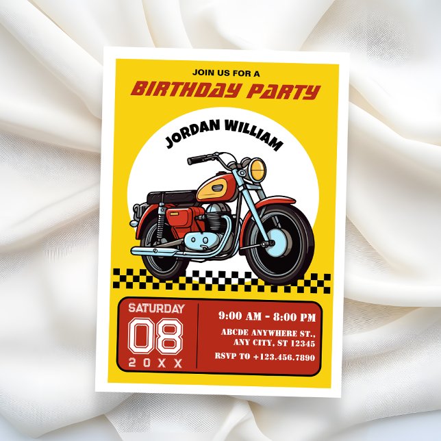 Invitación de cumpleaños de motocicleta retro (Subido por el creador)