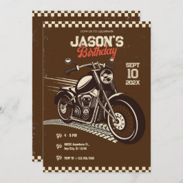 Invitación de cumpleaños de motociclismo vintage c