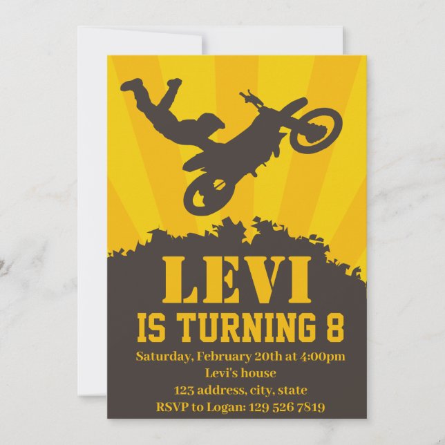 Invitación de cumpleaños de Motocross (Anverso)