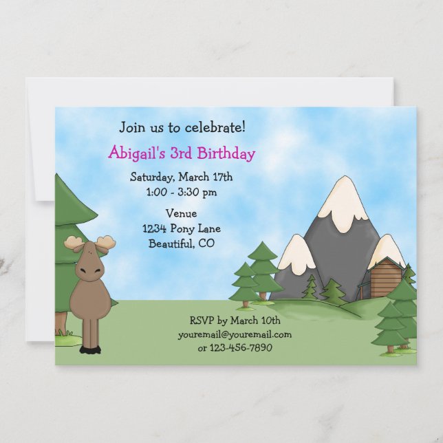 Invitación de cumpleaños de Mountain Moose para Ch (Anverso)