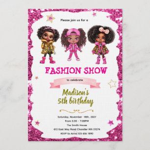 Invitación de cumpleaños de muñeca de moda