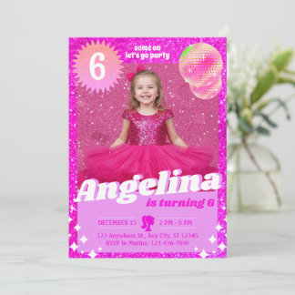 Invitación de cumpleaños de muñeca rosa con purpur