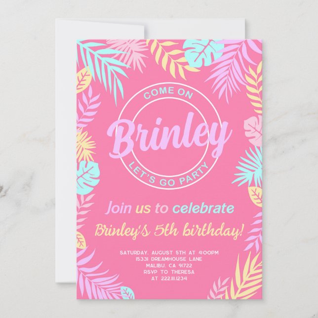 Invitación de cumpleaños de muñeca rosa Malibu (Anverso)