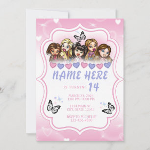 Invitación de cumpleaños de muñeca Y2K Airbrush