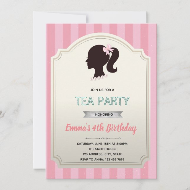 Invitación de cumpleaños de muñecas de tema rosa (Anverso)