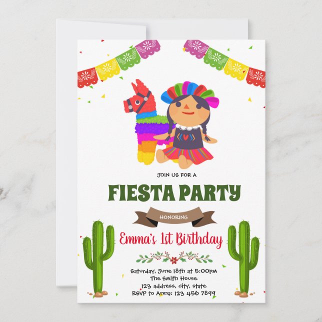 Invitación de cumpleaños de muñecas mexicanas (Anverso)