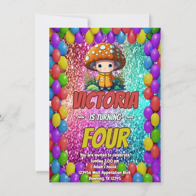Invitación de cumpleaños de Mushroom Guardian para (Anverso)