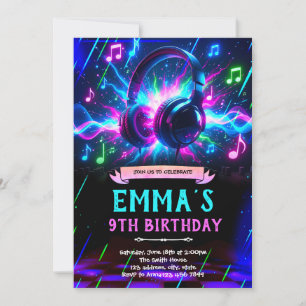 invitación de cumpleaños de música con brillo de n