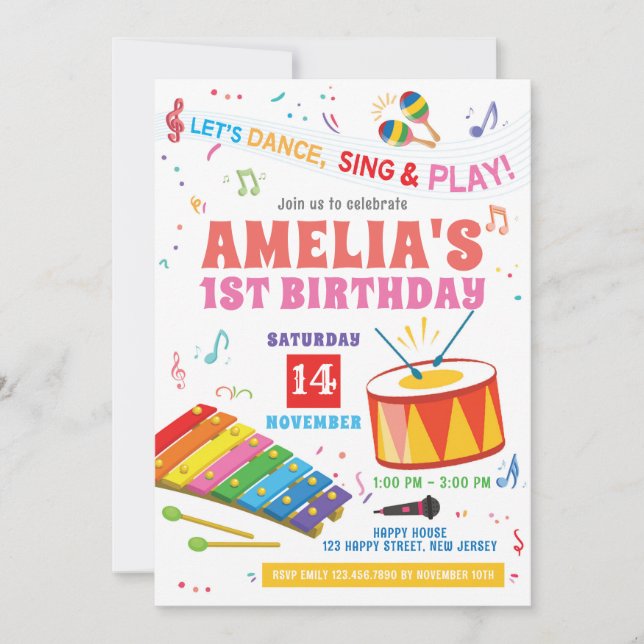 Invitación de cumpleaños de música. Cumpleaños de  (Anverso)