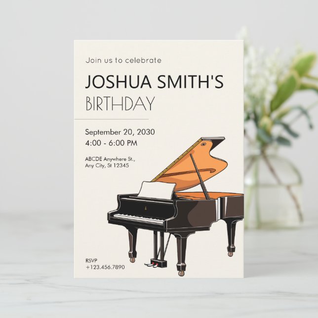 Invitación de cumpleaños de música Grand Piano (Anverso de pie)