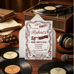Invitación de cumpleaños de música retro en vinilo