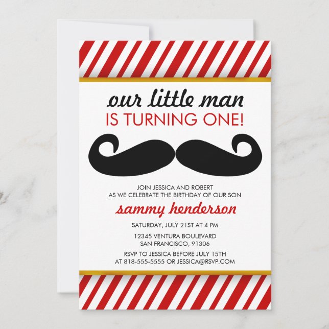 Invitación de cumpleaños de Mustache Boy (Anverso)