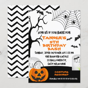 Invitación de cumpleaños de naranja Black Hallowee