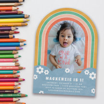 Invitación de cumpleaños de naranja Floral Rainbow