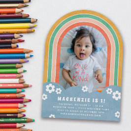 Invitación de cumpleaños de naranja Floral Rainbow