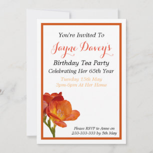 Invitación de cumpleaños de naranja Freesia Flower