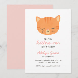 Invitación de cumpleaños de naranja Kitten Chica