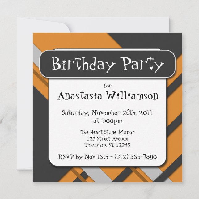 Invitación de cumpleaños de Naranja moderno semito (Anverso)