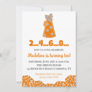 Invitación de cumpleaños de naranja y blanco