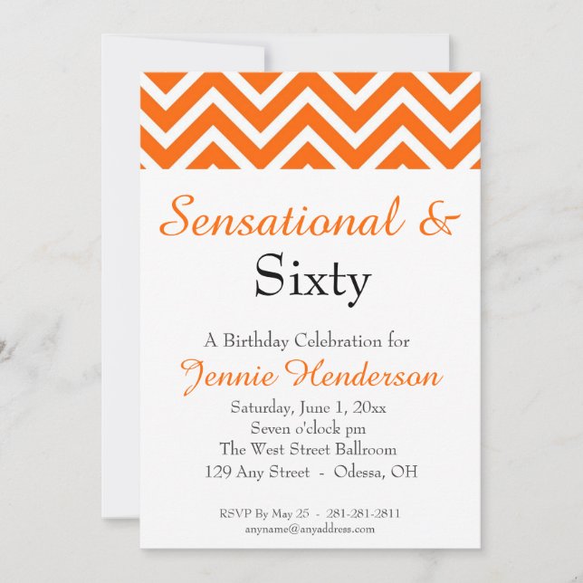 Invitación de cumpleaños de Naranja y Chevron Blan (Anverso)