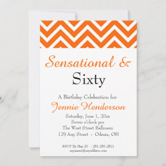 Invitación de cumpleaños de Naranja y Chevron Blan