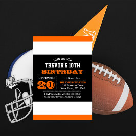 Invitación de cumpleaños de naranja y equipo negro