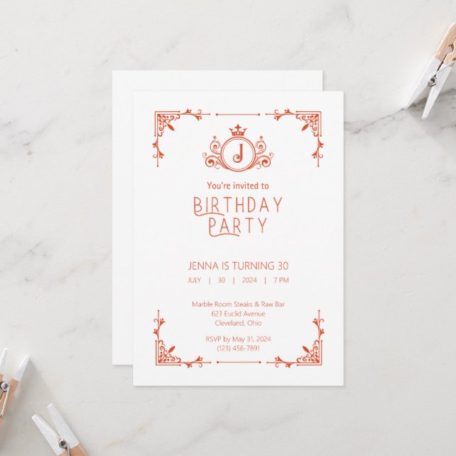 Invitación de cumpleaños de naranja y otoño blanco (Anverso/Reverso In Situ)