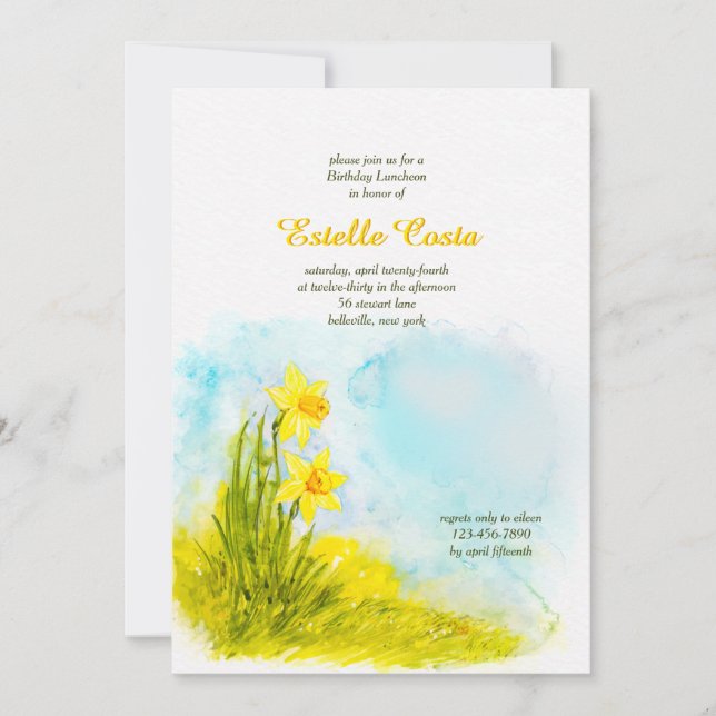 Invitación de cumpleaños de narcisos (Anverso)