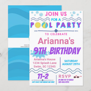 Invitación de cumpleaños de natación de Fiesta de