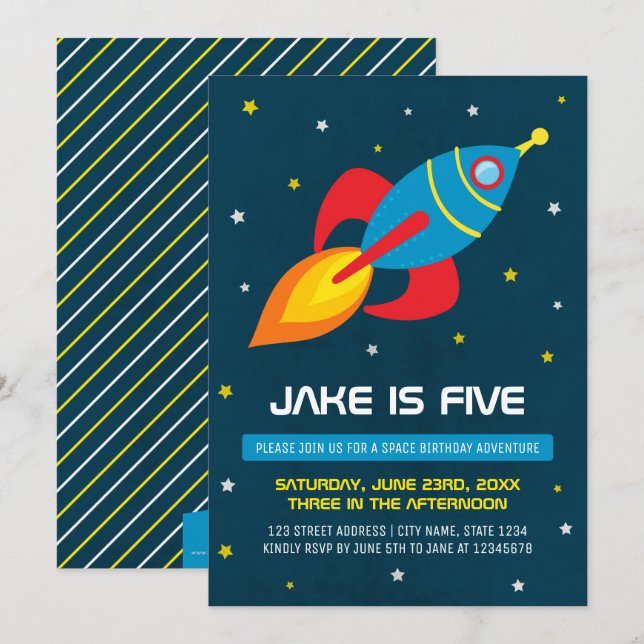 Invitación de cumpleaños de nave espacial (Anverso / Reverso)