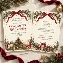 Invitación de cumpleaños de Navidad con lazo y árb