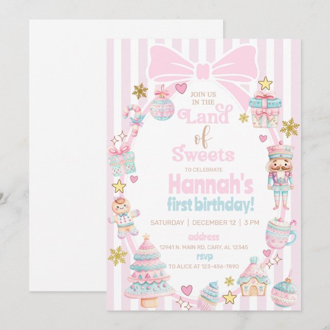 Invitación de cumpleaños de Navidad de la niña de  (Anverso / Reverso)