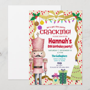 Invitación de cumpleaños de Navidad de niña cascan