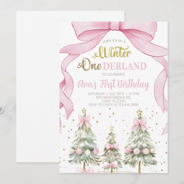 Invitación de cumpleaños de Navidad de niña Winter (Anverso / Reverso)