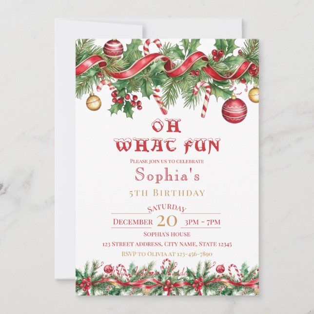 Invitación de cumpleaños de Navidad Oh Qué Diversi (Anverso)