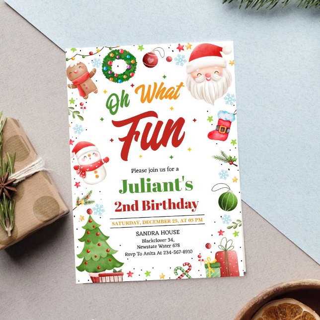 Invitación de cumpleaños de Navidad Oh Qué Diversi (Oh What Fun Christmas Birthday Invitation
)