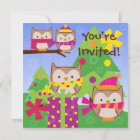 Invitación de cumpleaños de Navidad para búhos de 
